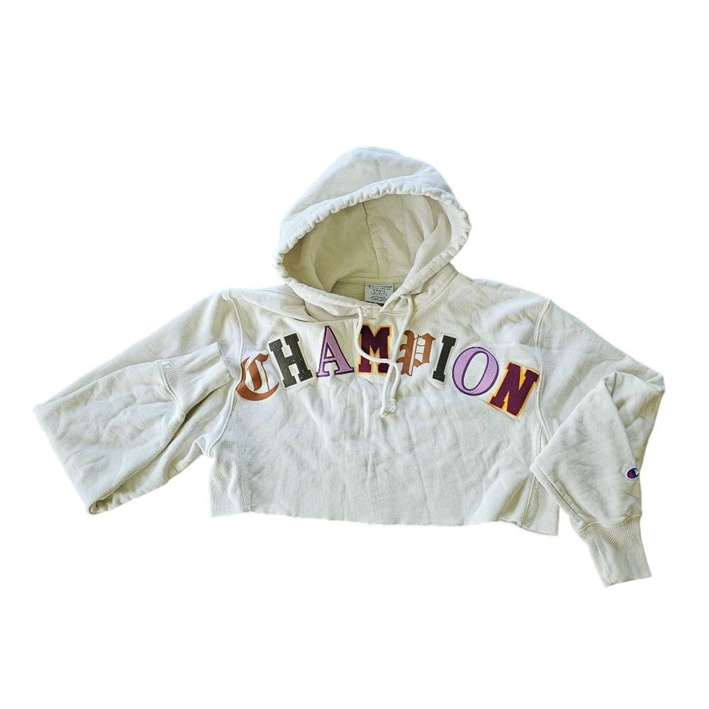 Champion Women's Crop Top Sweatshirt Gray Hooded size Small